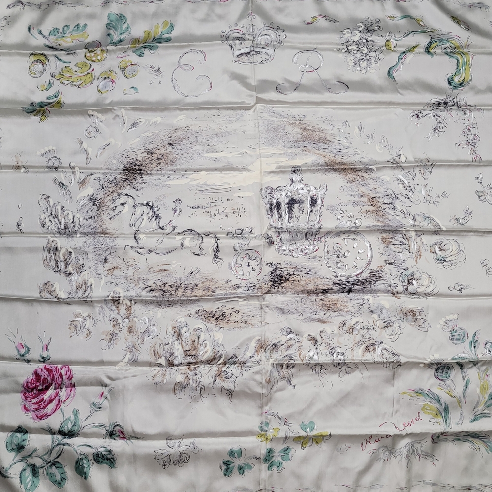 Vtg 1977 Oliver Messel Queen Elizabeth Ii Silver Jubilee Silk Scarf Collectible